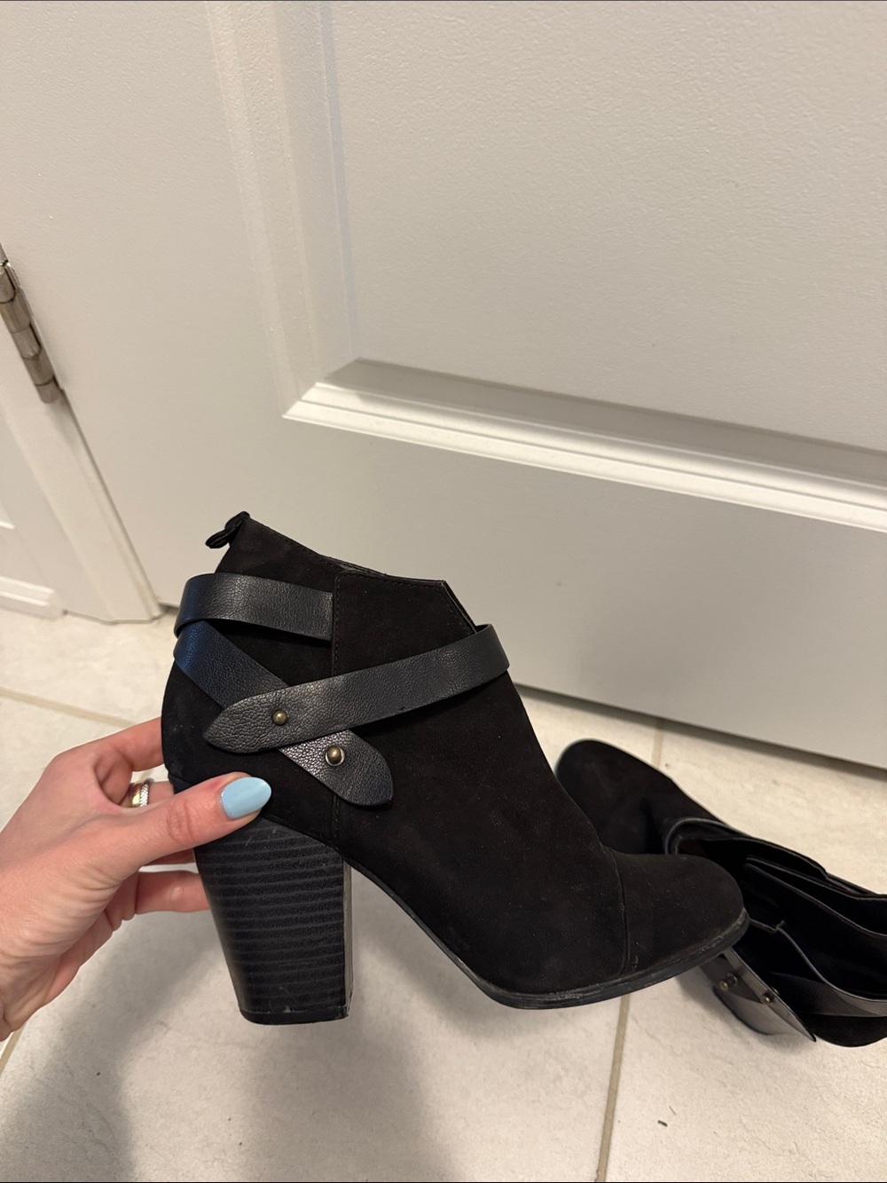 Forever 21 Black Suede Ankle Booties with Wrap Strap